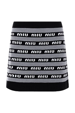 Miu Miu black wool skirt with contrasting stripes and logo print women's 175187 - photo 1