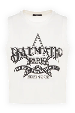 Balmain women's white cotton t-shirt with print 176603 - photo 1