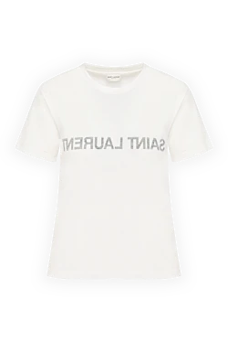 Saint Laurent женская белая хлопковая футболка с логотипом 179888 - фото 1