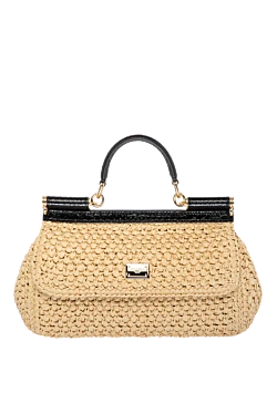 Dolce & Gabbana сумка жіноча бежева з рафії та шкіри пітона. 180446 - фото 1