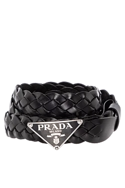 Prada ремень плетеный женский черный из натуральной кожи 180623 - фото 1