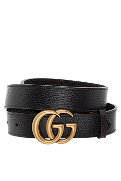 Gucci шкіряний чоловічий ремень з чорним логотипом. 180702 - фото 1