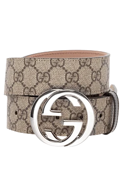 Gucci мужской бежевый кожаный ремень с принтом логотипа 180704 - фото 1