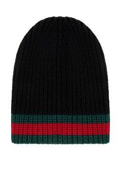 Gucci шапка чоловіча чорна в рубчик вовняна 180714 - фото 1