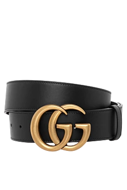 Gucci жіночий ремень із золотою пряжкою чорний з натуральної шкіри 180833 - фото 1
