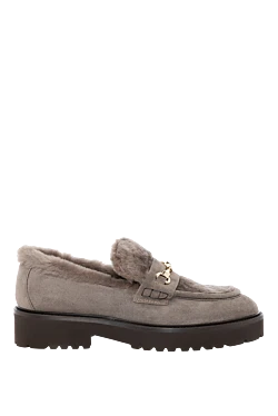 Doucal`s women's suede gray loafers with fur 180851 - photo 1