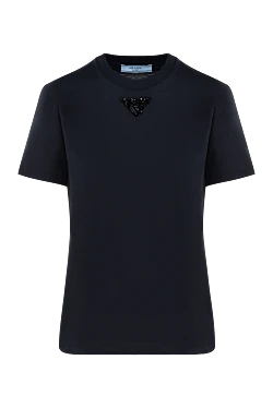 Prada футболка женское черная с логотипом из хлопка 184927 - фото 1