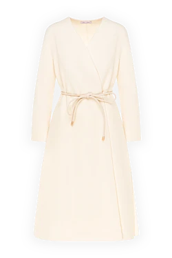 Fleur de Paris кашемировое пальто с v-образным воротником на кулиске женское белое 185029 - фото 1
