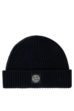 Stone Island шапка вовняна синя чоловіча з логотипом 185069 - фото 1