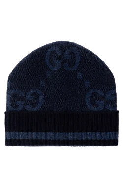 Gucci кашемировая шапка зимняя мужская синяя 185543 - фото 1