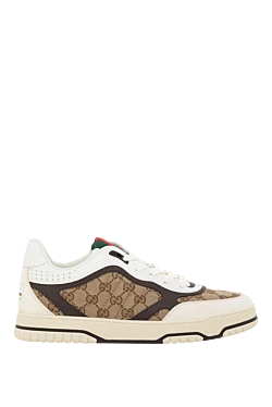 Gucci мужские кроссовки gucci re-web бежевые кожаные 185553 - фото 1