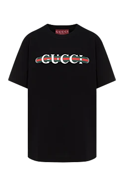 Gucci футболка хлопковая с логотипом черная женская 185567 - фото 1