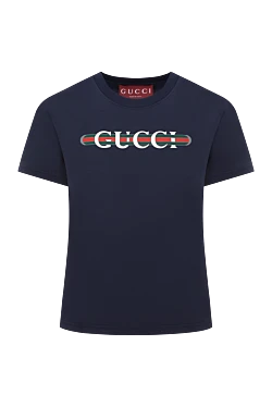 Gucci синяя футболка женская хлопковая с логотипом 185568 - фото 1