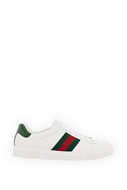 Gucci чоловічі снікери ace з web із натуральної білої шкіри 186289 - фото 1