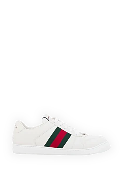 Gucci кросівки screener зі шкіри білого кольору з тисненою вставкою gg 186290 - фото 1