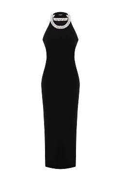 Balmain длинное черное платье с кристаллами на воротнике 186480 - фото 1
