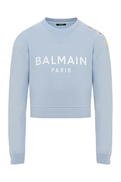 Balmain свитшот женский голубой с золотыми пуговицами на плече 186481 - фото 1