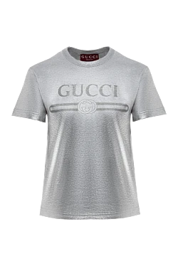 Gucci футболка из ламинированного хлопка с принтом серая женская 186739 - фото 1
