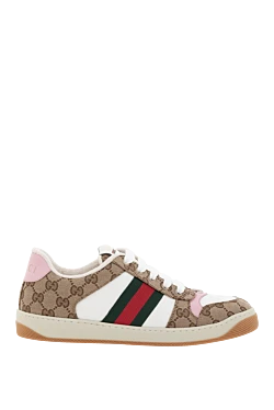 Gucci кроссовки screener из кожи и текстиля с web полосками 186740 - фото 1