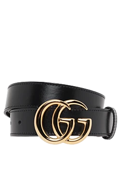Gucci ремінь gg marmont з блискучою пряжкою чоловічий чорний 186750 - фото 1