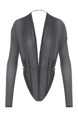 Saint Laurent темно-серое эластичное боди шелковое 187113 - фото 1