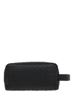 Bottega Veneta мужская косметичка из плетеной кожи intrecciato с ручкой черная 187174 - фото 1