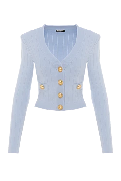 Balmain укороченный кардиган тонкой вязки с пуговицами голубой 187792 - фото 1