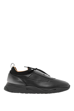 Santoni мужские черные кожаные кроссовки с трикотажными вставками 188202 - фото 1