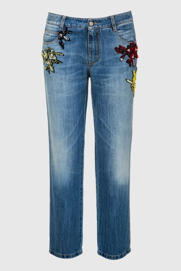 Ermanno Scervino джинси жіночі бавовняні сині з вишивкою з бісеру 139158 - фото 1