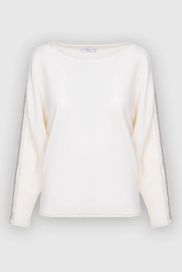 Cashmere & Silk Milano white cashmere womens loose-fit jumper with contrasting stripes 156159 - photo 1