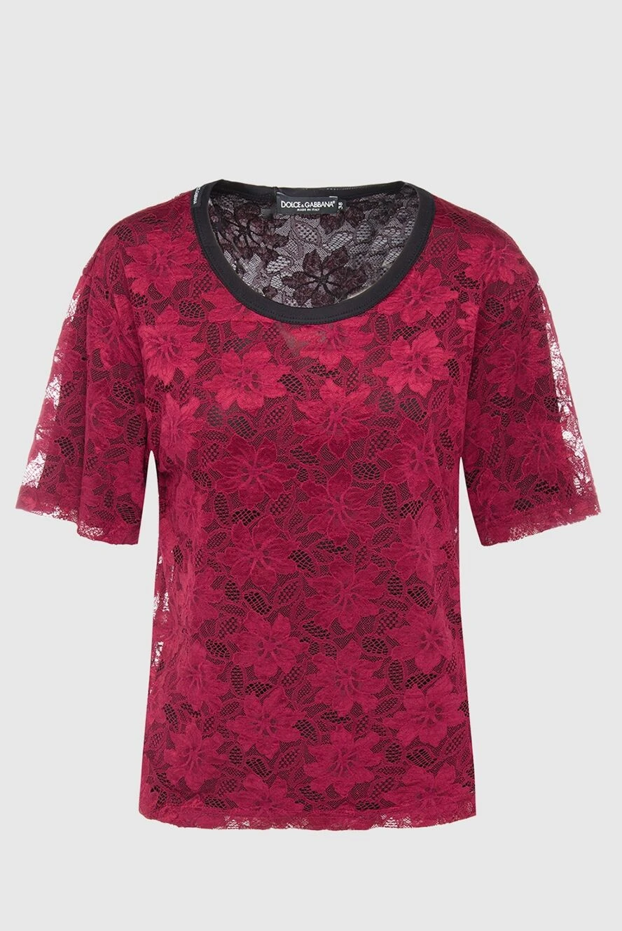 Dolce & Gabbana блуза женская свободного кроя с кружевом бордовая 130615 - фото 1