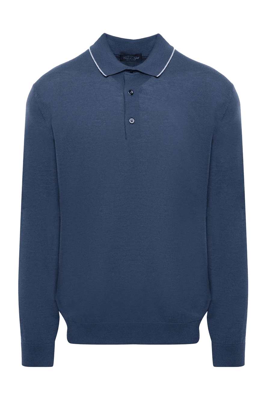 Cesare di Napoli men's long sleeve polo shirt in blue with buttons 131717 - photo 1