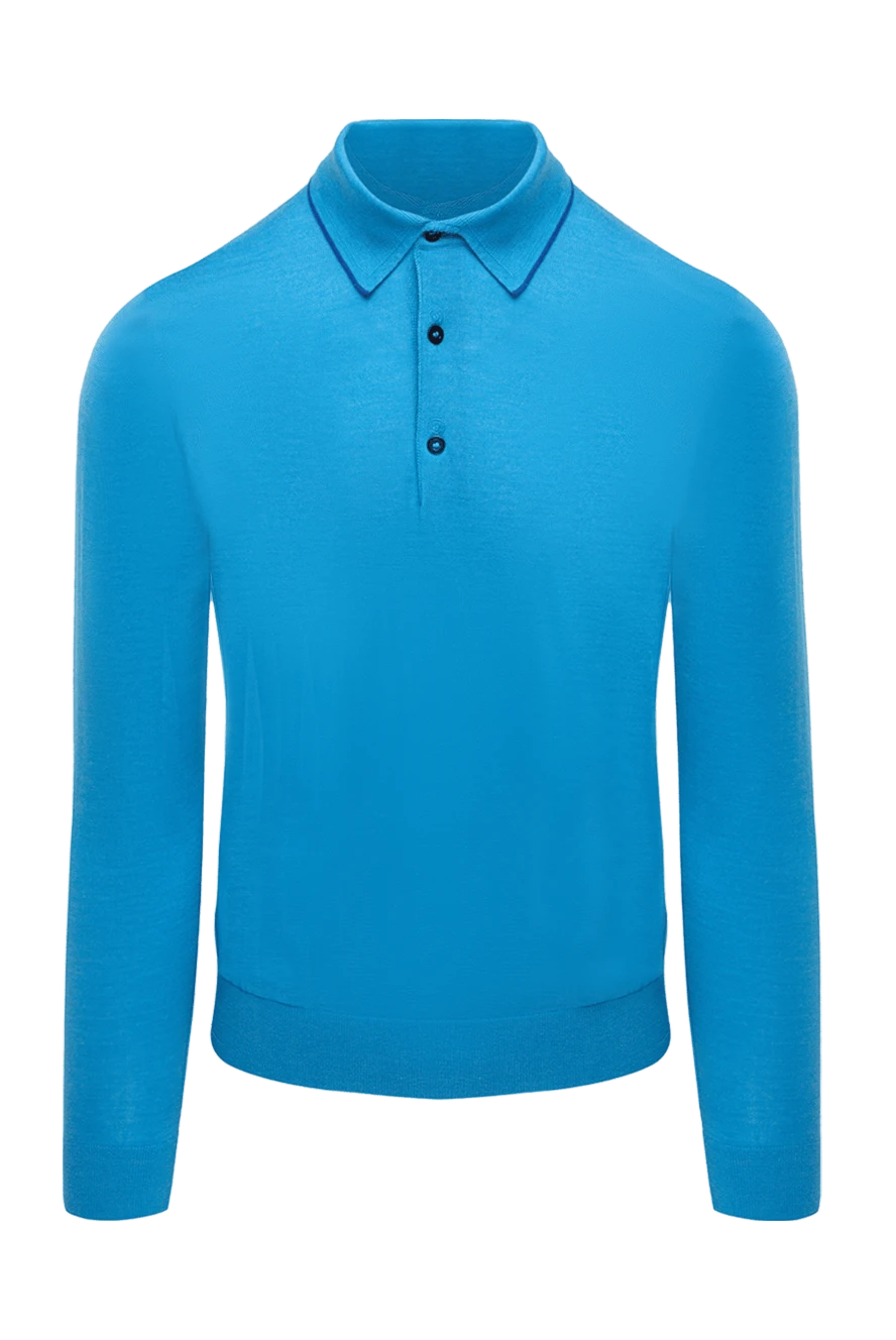 Cesare di Napoli men's long sleeve polo shirt in deep light blue with buttons 131720 - photo 1