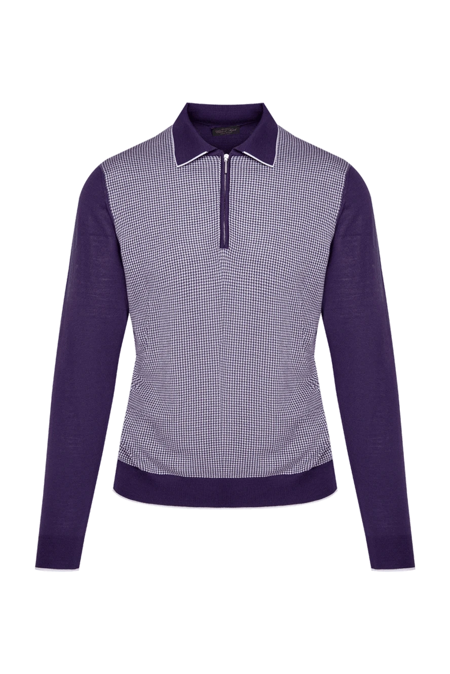 Cesare di Napoli men's long sleeve polo shirt in purple with a contrasting patterned insert 132838 - photo 1