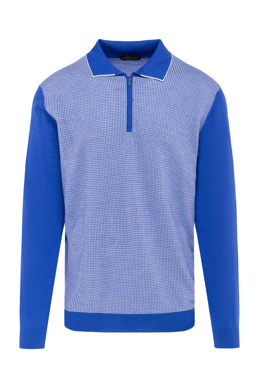 Cesare di Napoli men's long sleeve polo shirt in blue with a contrasting insert 132841 - photo 1