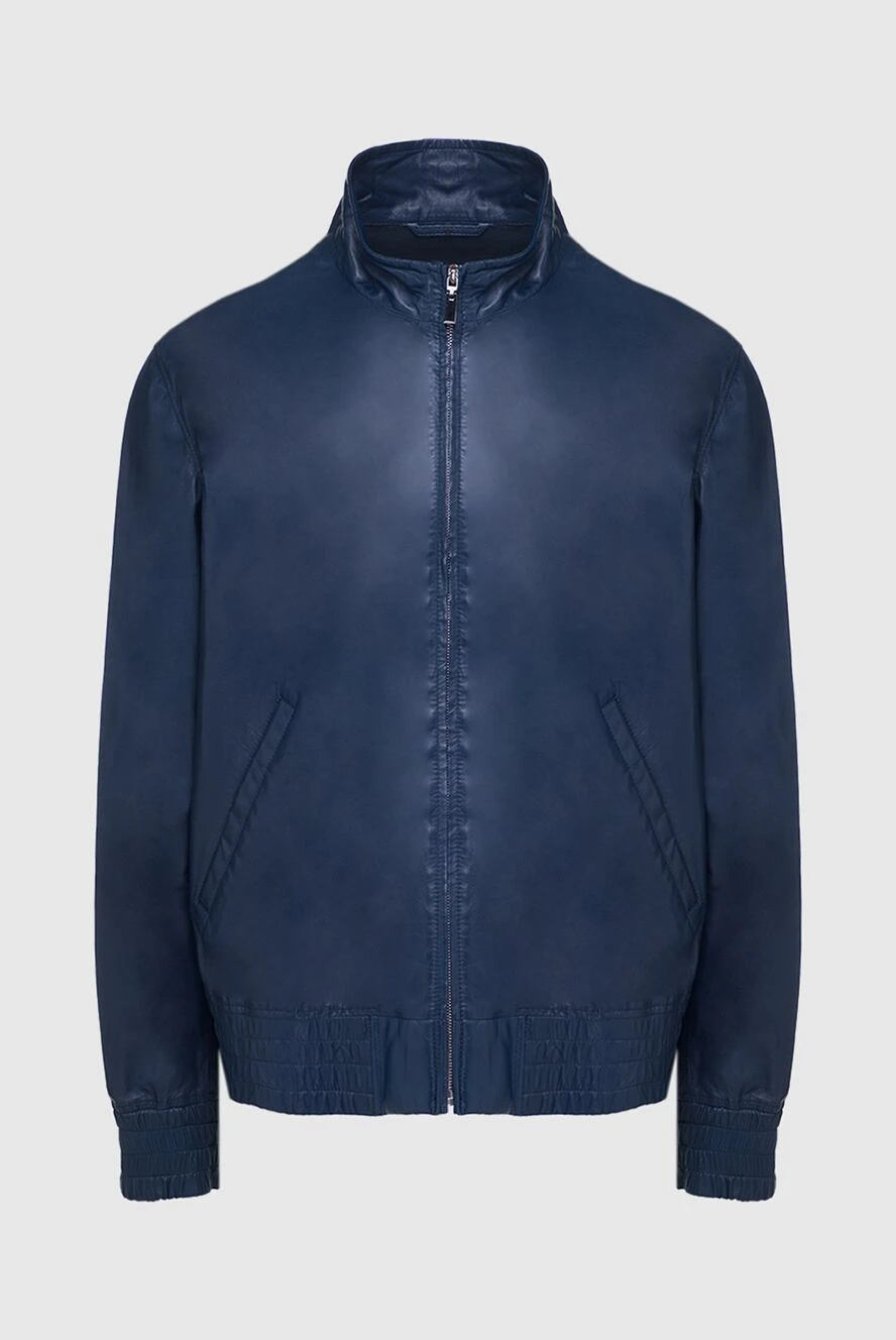Schiatti mens dark blue leather jacket with stand-up collar 134940 - photo 1