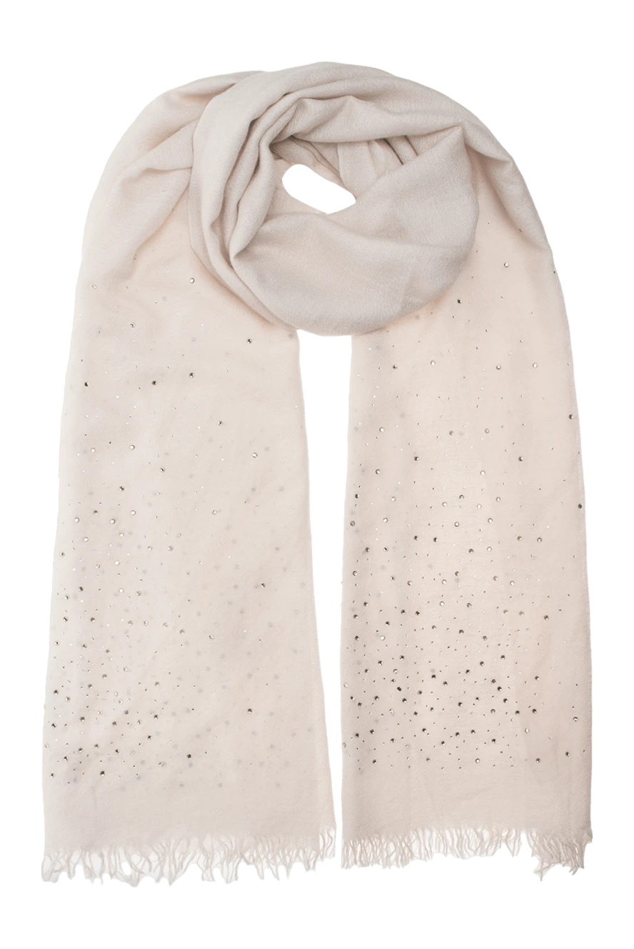 Casheart white women's scarf with decorative stones and fringe 136821 - photo 1