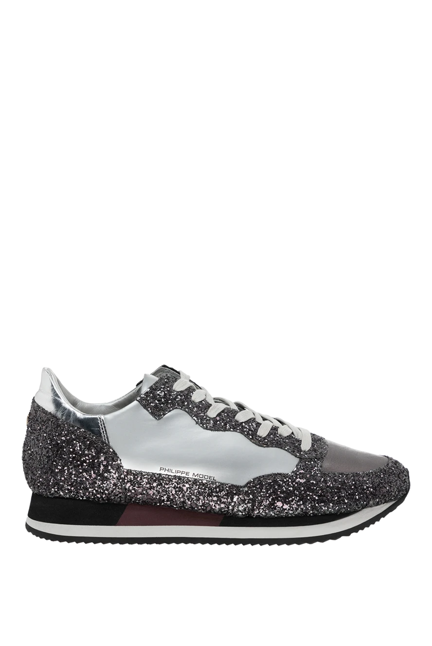 Philippe Model women's leather sneakers with a shiny surface in gray 138671 - photo 1