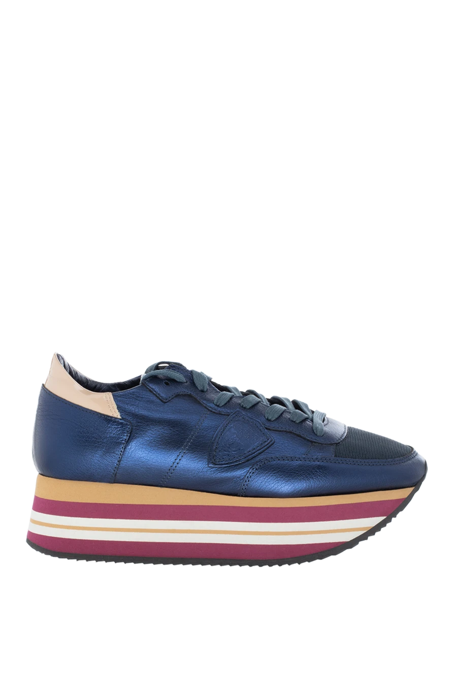 Philippe Model women's leather sneakers with a massive colorful sole in blue 138682 - photo 1