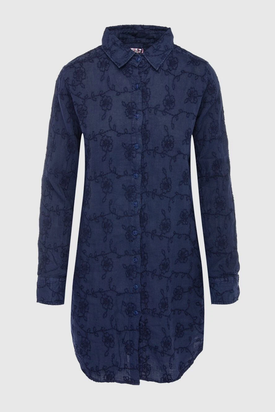 MC2 Saint Barth women's long linen shirt with floral pattern navy 140931 - photo 1