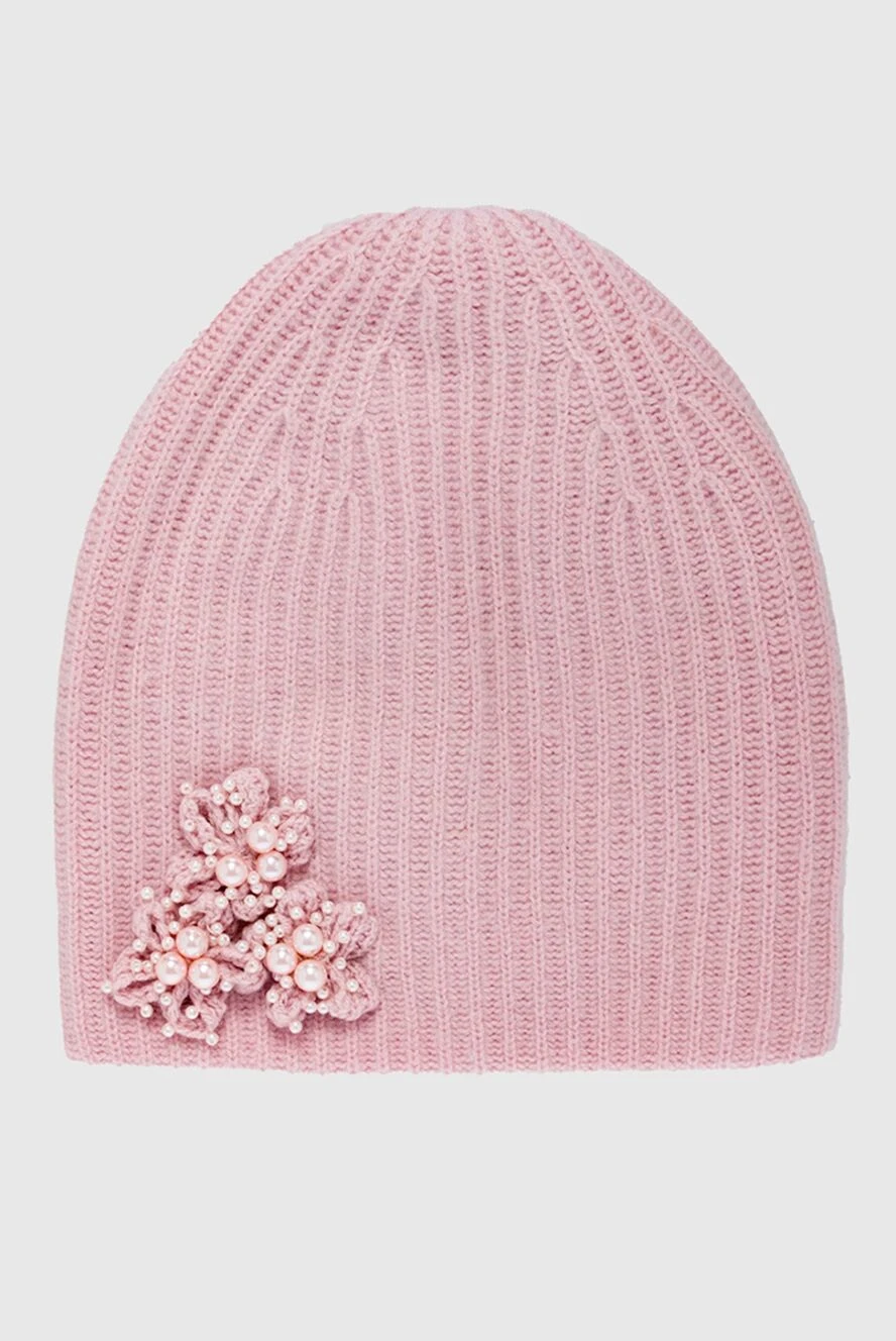 Max&Moi pink beanie hat for women in a ribbed pattern with flowers and beads 141917 - photo 1