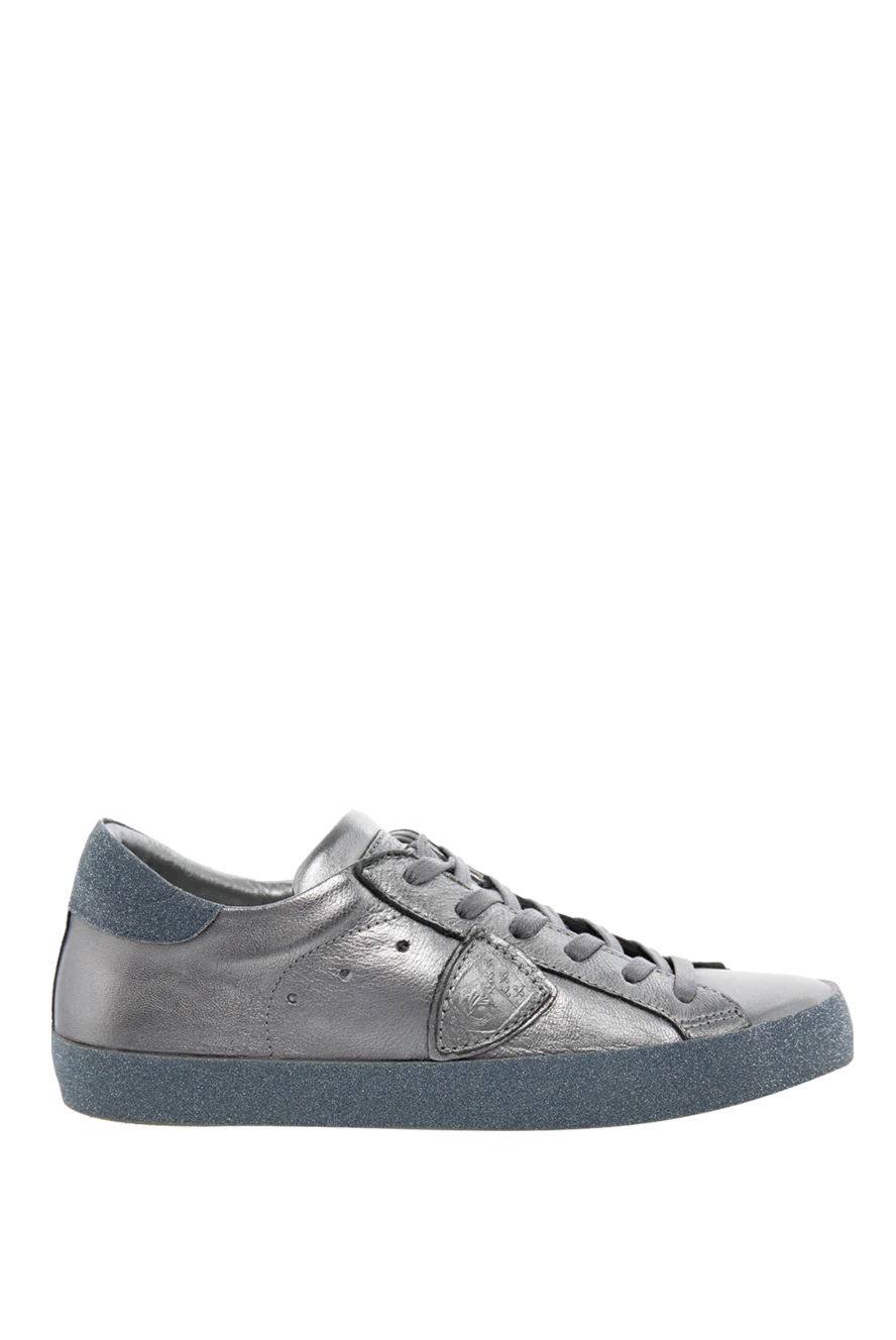 Philippe Model women's leather sneakers with a silver coating a logo in gray 142035 - photo 1