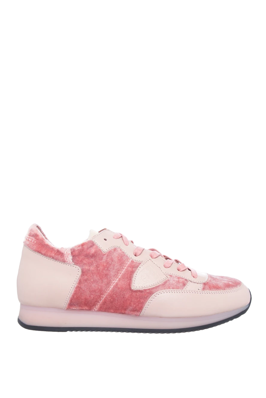 Philippe Model women's leather sneakers with velour inserts in pink 142039 - photo 1