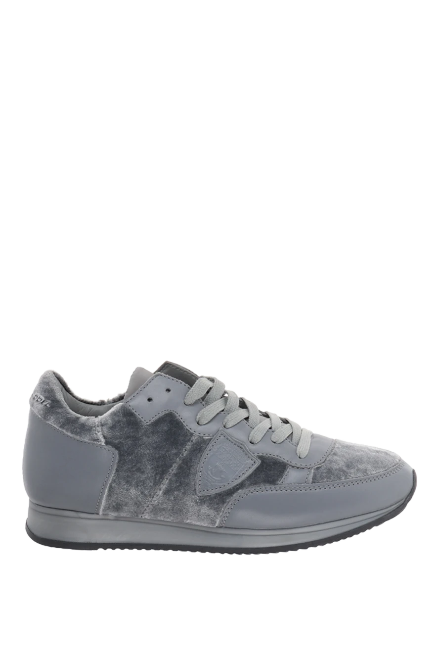 Philippe Model women's leather sneakers with velour inserts in gray 142040 - photo 1