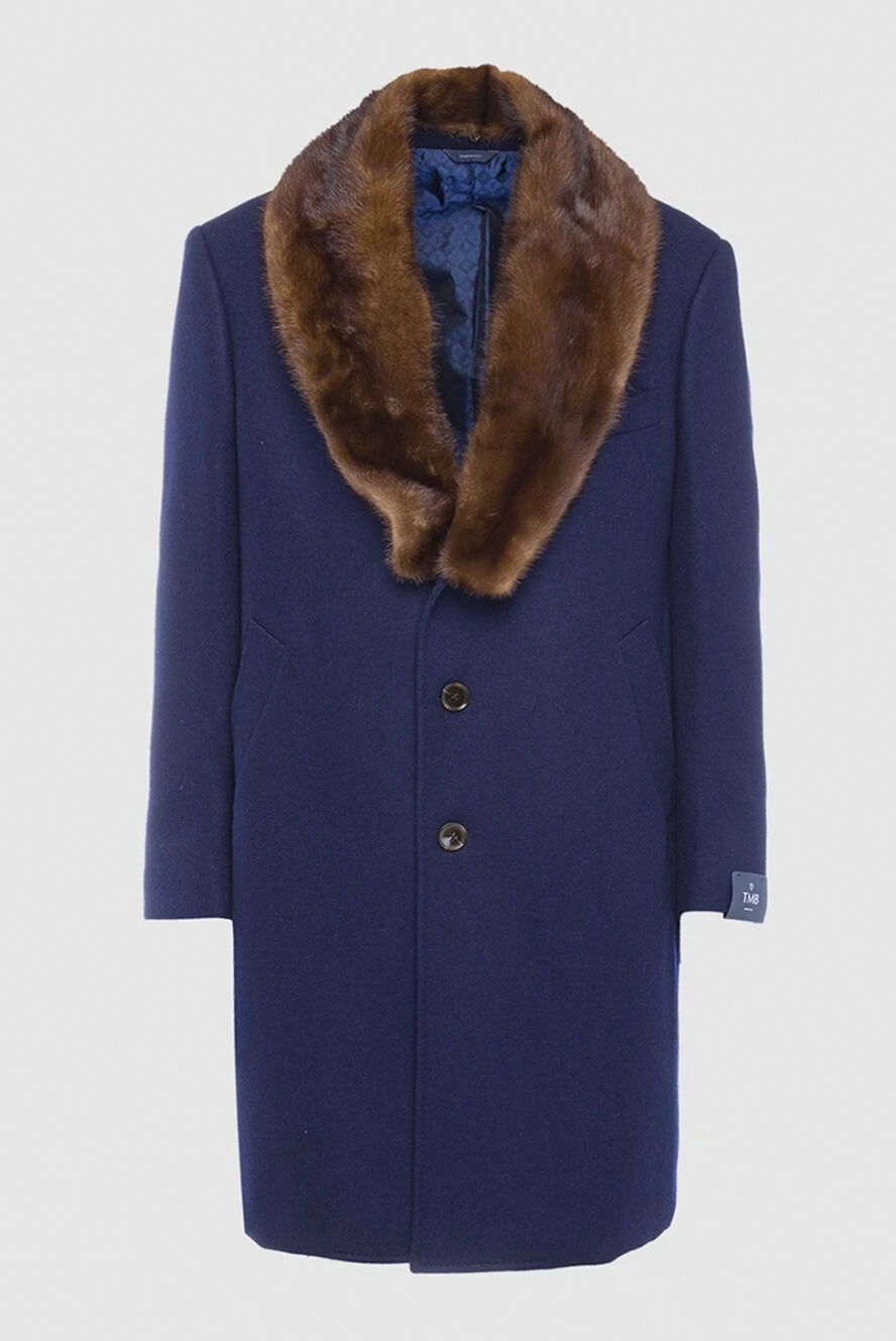 Tombolini men's blue classic wool coat with a contrasting fur shawl collar 142776 - photo 1