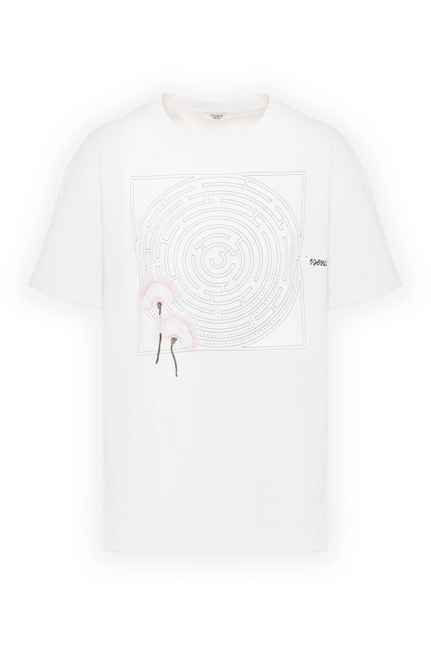 Peserico white cotton womens t-shirt with a print and applique 144784 - photo 1