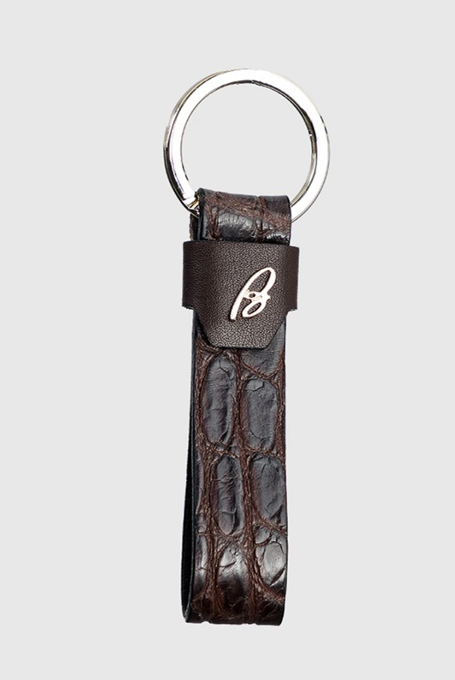 Brioni brown alligator leather keychain decorated with a logo for men 144856 - photo 1