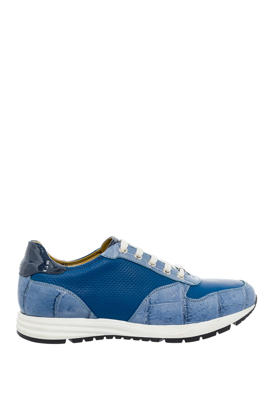 Tardini blue leather and alligator leather sneakers for men 145409 - photo 1