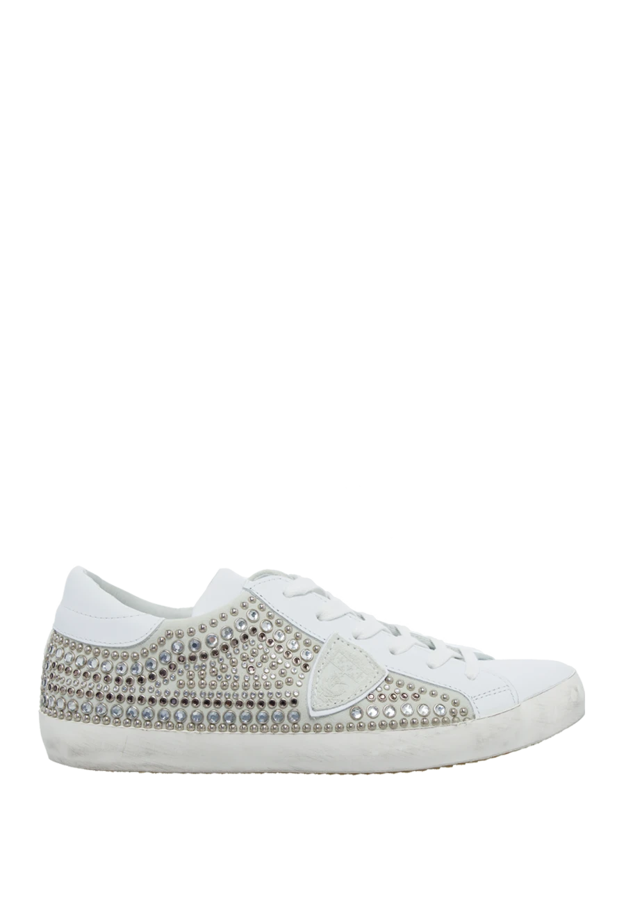 Philippe Model women's leather sneakers with decorative gray rhinestones white 145519 - photo 1