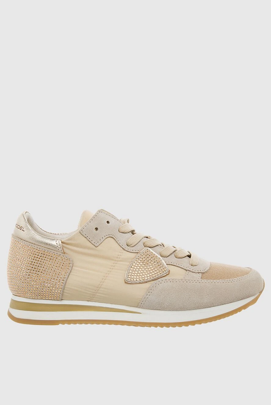 Philippe Model women's leather sneakers with rhinestones beige 145524 - photo 1